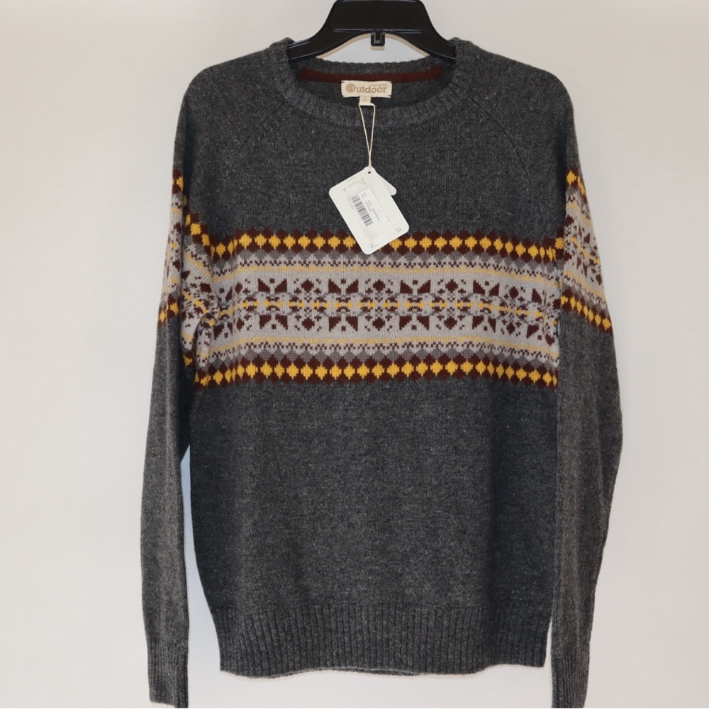 NWT Roundtree & Yorke Dark Gray Patterned Crewneck Sweater Unisex